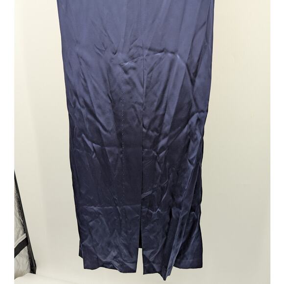 Navy Satin Beaded Halter Evening Gown Open Back Formal Maxi Dress Size 6 - Picture 8 of 9